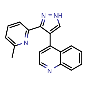 Chemical structure of 4-(3-(6-methylpyridin-2-yl)-1H-pyrazol-4-yl)quinoline , CAS 607737-87-1, AChemBlock T95915