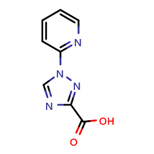 Chemical structure of 1-(pyridin-2-yl)-1H-1,2,4-triazole-3-carboxylic acid , CAS 90220-88-5, AChemBlock T95916