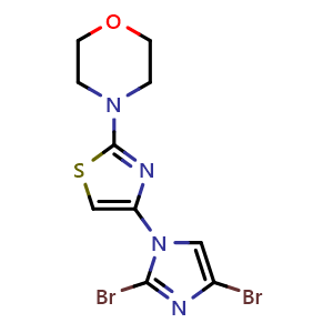 Chemical structure of 4-(4-(2,4-dibromo-1H-imidazol-1-yl)thiazol-2-yl)morpholine , CAS 1621375-32-3, AChemBlock T95939