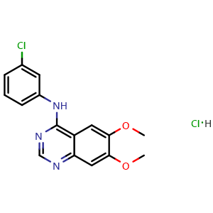 Chemical structure of 6,7-Dimethoxy-4-[N-(3-chlorophenyl)amino]quinazoline hydrochloride , CAS 170449-18-0, AChemBlock T95970