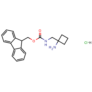 Chemical structure of 1-(N-Fmoc-aminomethyl)cyclobutanamine hydrochloride , CAS 2156081-42-2, AChemBlock T95972
