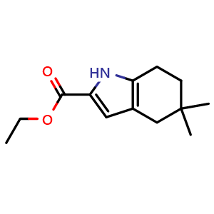 Chemical structure of ethyl 5,5-dimethyl-1,4,6,7-tetrahydroindole-2-carboxylate , CAS 2120341-39-9, AChemBlock T96014