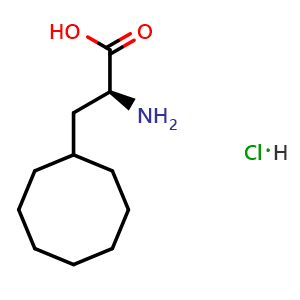 Chemical structure of (2S)-2-amino-3-cyclooctyl-propanoic acid hydrochloride , CAS 2387568-79-6, AChemBlock T96016