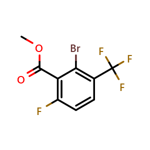 Chemical structure of Methyl 2-bromo-6-fluoro-3-(trifluoromethyl)benzoate , CAS 2090828-24-1, AChemBlock T96021