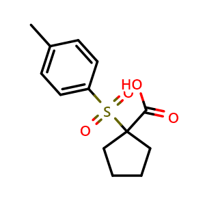 Chemical structure of 1-(4-methylbenzenesulfonyl)cyclopentane-1-carboxylic acid , CAS 134937-38-5, AChemBlock T96055