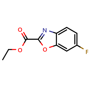 Chemical structure of ethyl 6-fluoro-1,3-benzoxazole-2-carboxylate , CAS 1506139-24-7, AChemBlock T96063