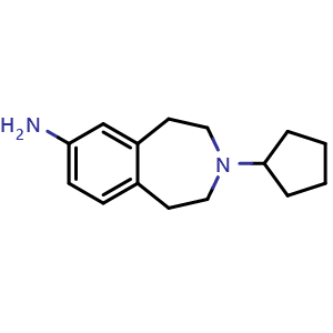 Chemical structure of 3-cyclopentyl-1,2,4,5-tetrahydro-3-benzazepin-7-amine , CAS 854679-17-7, AChemBlock T96066