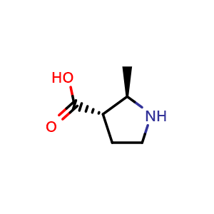 Chemical structure of (2R,3S)-2-methylpyrrolidine-3-carboxylic acid , CAS 1821756-24-4, AChemBlock T96069