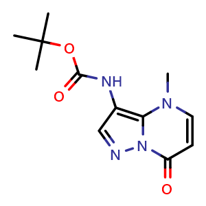 Chemical structure of tert-butyl N-(4-methyl-7-oxo-pyrazolo[1,5-a]pyrimidin-3-yl)carbamate , CAS 2411639-72-8, AChemBlock T96073
