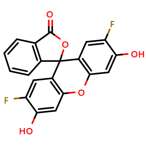 Chemical structure of 2',7'-difluoro-3',6'-dihydroxy-3H-spiro[isobenzofuran-1,9'-xanthen]-3-one , CAS 195136-58-4, AChemBlock T96090