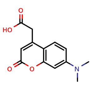 Chemical structure of 2-(7-(Dimethylamino)-2-oxo-2H-chromen-4-yl)acetic acid , CAS 80883-54-1, AChemBlock T96095
