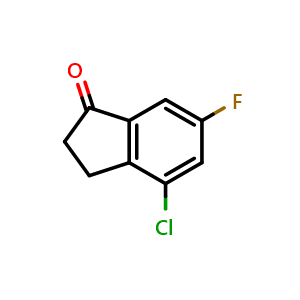 Chemical structure of 4-Chloro-6-Fluoroindan-1-one , CAS 166250-01-7, AChemBlock T96106
