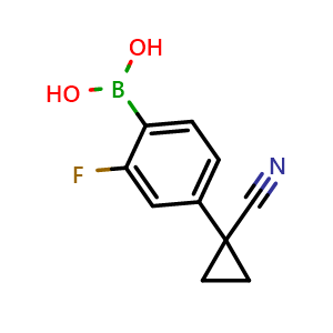 Chemical structure of (4-(1-cyanocyclopropyl)-2-fluorophenyl)boronic acid , AChemBlock T96138