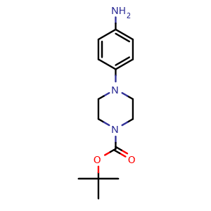 Chemical structure of tert-butyl 4-(4-aminophenyl)piperazine-1-carboxylate , CAS 170911-92-9, AChemBlock T96144