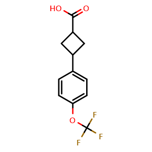 Chemical structure of 3-[4-(trifluoromethoxy)phenyl]cyclobutane-1-carboxylic acid , CAS 1269151-80-5, AChemBlock T96189