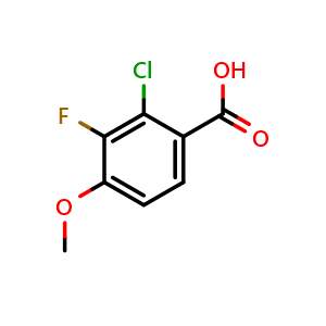Chemical structure of 2-Chloro-3-fluoro-4-methoxybenzoic acid , CAS 1824142-37-1, AChemBlock T96194