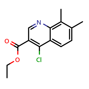Chemical structure of ethyl 4-chloro-7,8-dimethylquinoline-3-carboxylate , CAS 56824-88-5, AChemBlock T96204