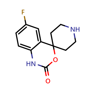 Chemical structure of 6-Fluorospiro[4H-3,1-benzoxazine-4,4'-piperidin]-2(1H)-one , CAS 92926-32-4, AChemBlock T96210