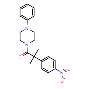 Chemical structure of 2-methyl-2-(4-nitrophenyl)-1-(4-phenylpiperazin-1-yl)propan-1-one , CAS 898640-71-6, AChemBlock T96214