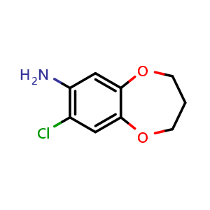 Chemical structure of 8-Chloro-3,4-dihydro-2H-benzo[b][1,4]dioxepin-7-amine , CAS 878217-62-0, AChemBlock T96215