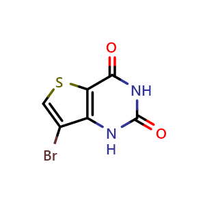 Chemical structure of 7-bromo-1H-thieno[3,2-d]pyrimidine-2,4-dione , CAS 41102-02-7, AChemBlock T96233