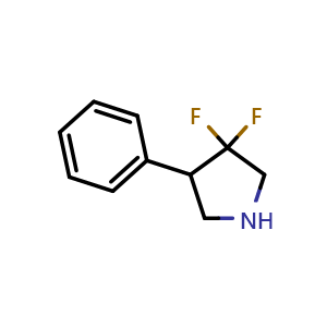 Chemical structure of 3,3-difluoro-4-phenyl-pyrrolidine , CAS 1381980-31-9, AChemBlock T96264