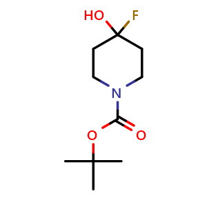Chemical structure of tert-butyl 4-fluoro-4-hydroxy-piperidine-1-carboxylate , CAS 2387598-24-3, AChemBlock T96286