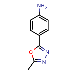 Chemical structure of 4-(5-methyl-1,3,4-oxadiazol-2-yl)aniline , CAS 25877-49-0, AChemBlock T96378