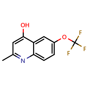 Chemical structure of 2-methyl-6-(trifluoromethoxy)quinolin-4-ol , CAS 927800-79-1, AChemBlock T96388