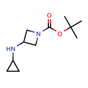 Chemical structure of tert-butyl 3-(cyclopropylamino)azetidine-1-carboxylate , CAS 1342433-96-8, AChemBlock T96403