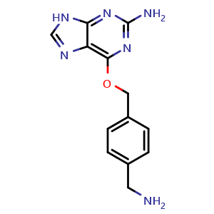 Chemical structure of 6-((4-(aminomethyl)benzyl)oxy)-9H-purin-2-amine , CAS 674799-96-3, AChemBlock T96407