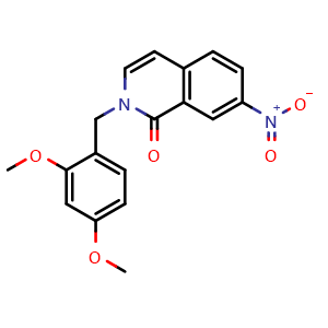 Chemical structure of 2-(2,4-dimethoxybenzyl)-7-nitroisoquinolin-1(2H)-one , CAS 1036388-65-4, AChemBlock T96410