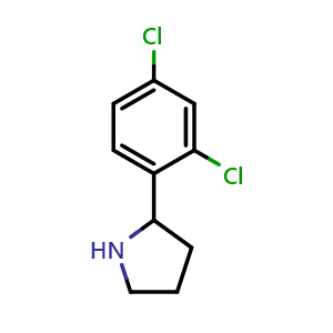 Chemical structure of 2-(2,4-dichlorophenyl)pyrrolidine , CAS 383127-69-3, AChemBlock T96425