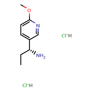Chemical structure of (1R)-1-(6-methoxy(3-pyridyl))propylamine dihydrochloride , CAS 2411592-20-4, AChemBlock T96500