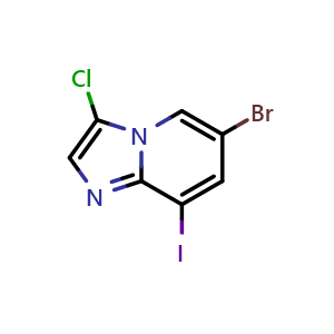 Chemical structure of 6-bromo-3-chloro-8-iodo-imidazo[1,2-a]pyridine , CAS 1296223-94-3, AChemBlock T96513