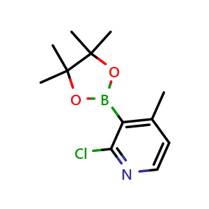 Chemical structure of 2-chloro-4-methyl-3-(4,4,5,5-tetramethyl-1,3,2-dioxaborolan-2-yl)pyridine , CAS 2096331-26-7, AChemBlock T96538