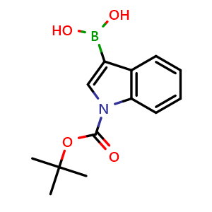 Chemical structure of [1-[(2-methylpropan-2-yl)oxycarbonyl]indol-3-yl]boronic acid , CAS 181365-26-4, AChemBlock T96549