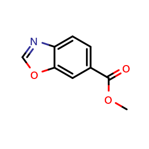 Chemical structure of Methyl 1,3-benzoxazole-6-carboxylate , CAS 1305711-40-3, AChemBlock T96568