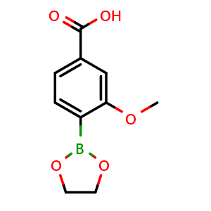 Chemical structure of 3-Methoxy-4-(1,3,2-dioxaborolan-2-yl)benzoic acid , AChemBlock T96584