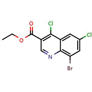 Chemical structure of ethyl 8-bromo-4,6-dichloroquinoline-3-carboxylate , CAS 1509191-80-3, AChemBlock T96587