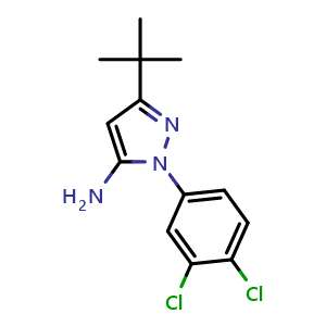 Chemical structure of 5-tert-butyl-2-(3,4-dichlorophenyl)pyrazol-3-amine , CAS 876299-38-6, AChemBlock T96592