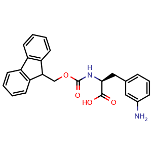 Chemical structure of (S)-2-((((9H-fluoren-9-yl)methoxy)carbonyl)amino)-3-(3-aminophenyl)propanoic acid , CAS 223581-75-7, AChemBlock T96623