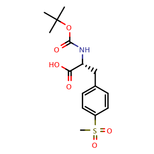 Chemical structure of (R)-2-((tert-butoxycarbonyl)amino)-3-(4-(methylsulfonyl)phenyl)propanoic acid , CAS 2349429-93-0, AChemBlock T96660