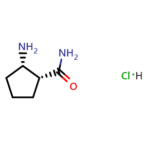 Chemical structure of Cis-2-aminocyclopentanecarboxamide hydrochloride , CAS 494209-39-1, AChemBlock T96670