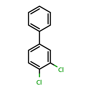 Chemical structure of 3,4-Dichlorobiphenyl , CAS 2974-92-7, AChemBlock T96674