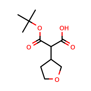 Chemical structure of 2-(tert-butoxycarbonyl)-2-(tetrahydrofuran-3-yl)acetic acid , CAS 874583-03-6, AChemBlock T96696