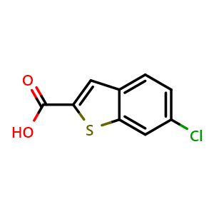 Chemical structure of 6-Chlorobenzo[b]thiophene-2-carboxylic acid , CAS 26018-73-5, AChemBlock T96711