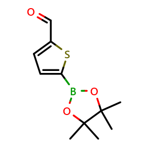 Chemical structure of 5-(4,4,5,5-Tetramethyl-1,3,2-dioxaborolan-2-yl)thiophene-2-carbaldehyde , CAS 1040281-83-1, AChemBlock T96713