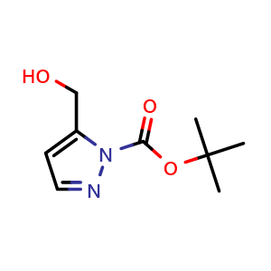 Chemical structure of tert-butyl 5-(hydroxymethyl)-1H-pyrazole-1-carboxylate , CAS 2411639-21-7, AChemBlock T96779