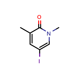 Chemical structure of 5-iodo-1,3-dimethylpyridin-2(1H)-one , CAS 1627933-29-2, AChemBlock T96785